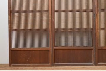アンティーク建具　和の趣溢れる裏障子付きの幅狭格子戸4枚セット(障子戸、引き戸)(R-066790)