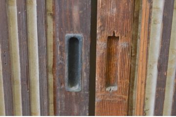 アンティーク建具　和の趣溢れる裏障子付きの幅狭格子戸4枚セット(障子戸、引き戸)(R-066790)