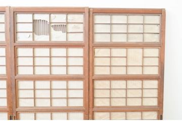 アンティーク建具　和の趣溢れる裏障子付きの幅狭格子戸4枚セット(障子戸、引き戸)(R-066790)