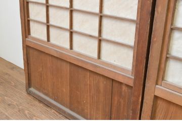 アンティーク建具　和の趣溢れる裏障子付きの幅狭格子戸4枚セット(障子戸、引き戸)(R-066790)