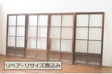 アンティーク建具　レトロな雰囲気を醸し出すガラス戸4枚セット(引き戸)(R-066791)