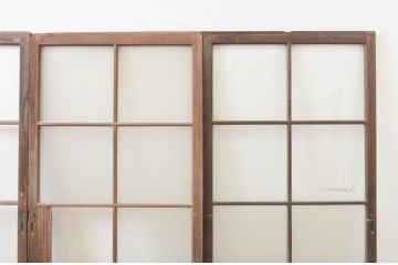 アンティーク建具　レトロな雰囲気を醸し出すガラス戸4枚セット(引き戸)(R-066791)