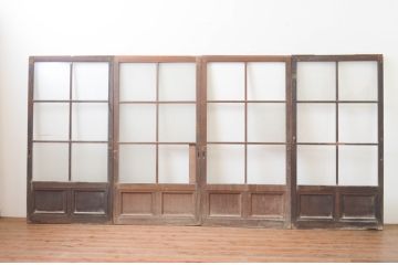 アンティーク建具　レトロな雰囲気を醸し出すガラス戸4枚セット(引き戸)(R-066791)