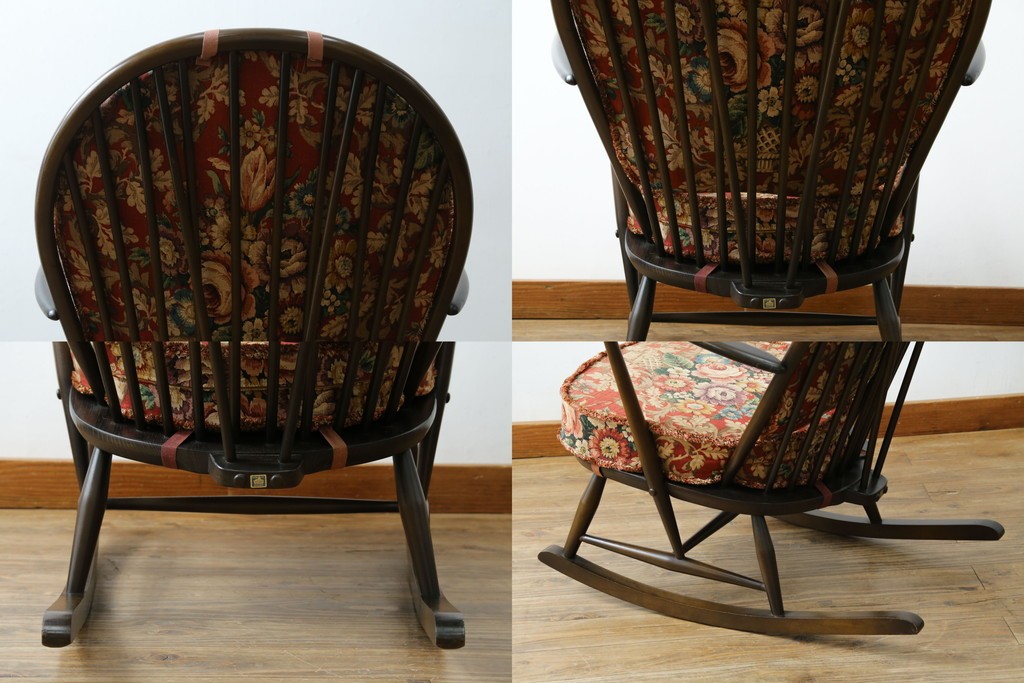 イギリスビンテージ　ERCOL(アーコール)　クラシカルな佇まいが魅力のクッション付きロッキングチェア　(R-066805)