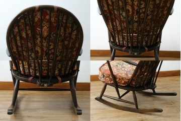 イギリスビンテージ　ERCOL(アーコール)　クラシカルな佇まいが魅力のクッション付きロッキングチェア　(R-066805)