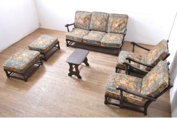 イギリスビンテージ　ERCOL(アーコール)　Old Colonial(オールドコロニアル)　シックな英国カントリースタイルのお部屋におすすめな3人掛けソファ(アームソファ、三人掛けソファ、トリプルソファ、ヴィンテージ、北欧)(R-066806)
