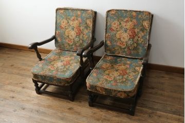 イギリスビンテージ　ERCOL(アーコール)　Old Colonial(オールドコロニアル)　シックな英国カントリースタイルのお部屋におすすめなイージーチェア2脚セット(アームソファ、1人掛けソファ、一人掛けソファ、北欧、ヴィンテージ)(R-066807)