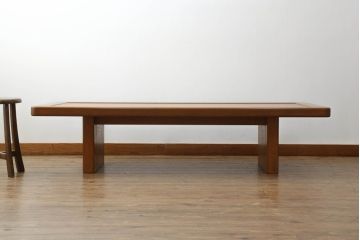 和製ビンテージ　国産　職人手造り　チーク材　シンプルで飽きのこないデザインが魅力の大振りなセンターテーブル(ローテーブル、リビングテーブル、ヴィンテージ、座卓)(R-066811)