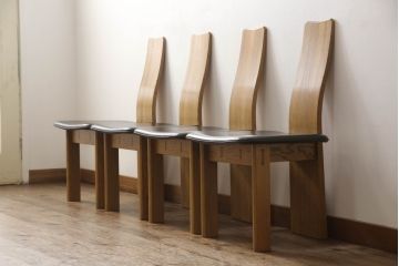 中古　北海道旭川家具　匠工芸　BAN(バン)　本革(レザー)　洗練された和モダンなデザインが美しいダイニングチェア4脚セット(ハイバックチェア、アームレスチェア、椅子、イス)(定価4脚で約32万円)(R-066813)