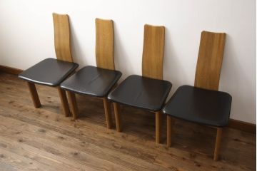 中古　北海道旭川家具　匠工芸　BAN(バン)　本革(レザー)　洗練された和モダンなデザインが美しいダイニングチェア4脚セット(ハイバックチェア、アームレスチェア、椅子、イス)(定価4脚で約32万円)(R-066813)
