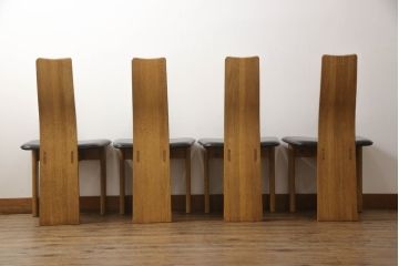 中古　北海道旭川家具　匠工芸　BAN(バン)　本革(レザー)　洗練された和モダンなデザインが美しいダイニングチェア4脚セット(ハイバックチェア、アームレスチェア、椅子、イス)(定価4脚で約32万円)(R-066813)