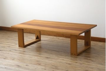 中古　日進木工(nissin)　WHITE WOOD(ホワイトウッド)　ナラ材とウォールナット材の組み合わせが美しいローテーブル(リビングテーブル、センターテーブル、座卓)(R-066814)