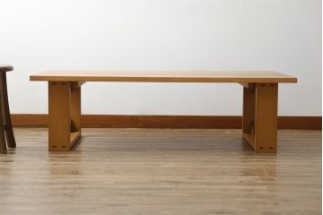 中古　日進木工(nissin)　WHITE WOOD(ホワイトウッド)　ナラ材とウォールナット材の組み合わせが美しいローテーブル(リビングテーブル、センターテーブル、座卓)(R-066814)