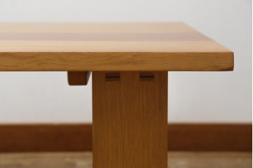 中古　日進木工(nissin)　WHITE WOOD(ホワイトウッド)　ナラ材とウォールナット材の組み合わせが美しいローテーブル(リビングテーブル、センターテーブル、座卓)(R-066814)
