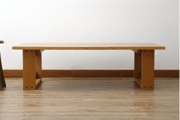 中古　日進木工(nissin)　WHITE WOOD(ホワイトウッド)　ナラ材とウォールナット材の組み合わせが美しいローテーブル(リビングテーブル、センターテーブル、座卓)(R-066814)