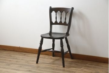 中古　松本民芸家具　#49型A　背もたれの美しいデザインが印象的なワイコムチェア(ダイニングチェア、椅子、イス、板座チェア)(R-066816)