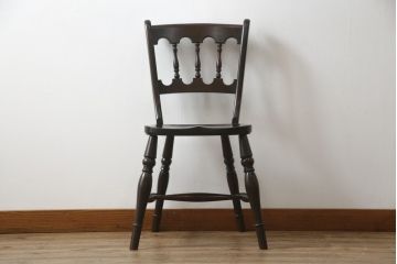 中古　松本民芸家具　#49型A　背もたれの美しいデザインが印象的なワイコムチェア(ダイニングチェア、椅子、イス、板座チェア)(R-066816)