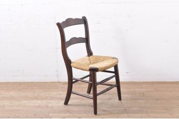 中古　美品　松本民芸家具　#37型　落ち着きのある色味がお洒落なラッシチェア(椅子、イス、チェア、ダイニングチェア)(定価約15万円)(R-066817)