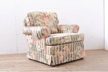 中古　美品!!　DREXEL HERITAGE(ドレクセルヘリテイジ)　クラシカルな佇まいの1人掛けソファ+オットマンのセット(一人掛け、1P、アームソファ、アームチェア、フットスツール)(R-066820)