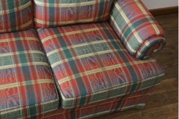 中古　アメリカ輸入モデル　DREXEL HERITAGE(ドレクセルヘリテイジ)　アメリカンクラシックなチェック柄が目を引く3人掛けソファ(三人掛けソファ、3P、トリプルソファ、アームソファ)(R-066821)