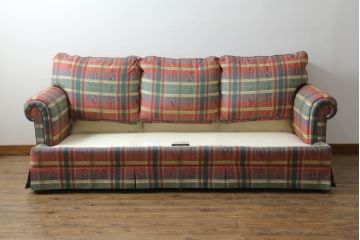 中古　アメリカ輸入モデル　DREXEL HERITAGE(ドレクセルヘリテイジ)　アメリカンクラシックなチェック柄が目を引く3人掛けソファ(三人掛けソファ、3P、トリプルソファ、アームソファ)(R-066821)