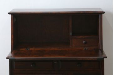 中古　美品　神居民芸　クラシカルな佇まいが魅力のライティングビューロー(簿記机、ワークデスク、在宅用、在宅ワーク用、引き出し、収納棚、戸棚)(R-066826)