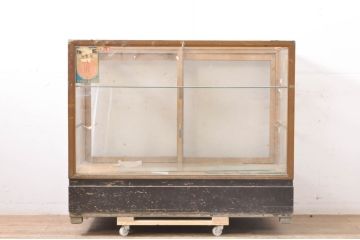 和製ビンテージ　昭和レトロ　ナラ(楢)材　素朴で温かみのある木枠のガラスケース(Gケース、カウンターショーケース、コレクションケース、キャビネット、飾り棚、陳列棚、店舗什器、ヴィンテージ)(R-066830)