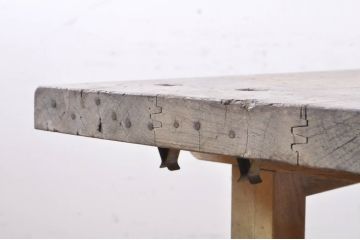 和製アンティーク　昭和レトロ　極厚天板　ナラ材　素朴な雰囲気漂う重厚な作業台(ダイニングテーブル)(R-066833)