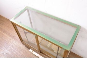 和製ビンテージ　昭和レトロ　ナラ(楢)材　シンプルなデザインが取り入れやすい木枠のガラスケース(Gケース、ショーケース、コレクションケース、キャビネット、飾り棚、陳列棚、店舗什器、ヴィンテージ)(R-066841)