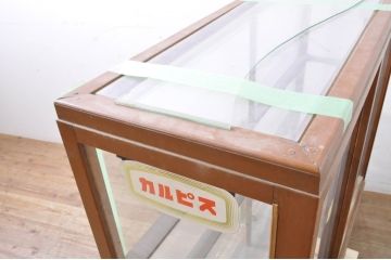 和製アンティーク　ペイント仕上げ限定　シンプルなデザインで取り入れやすい薄型ガラスケース(ショーケース、キャビネット、飾り棚、陳列棚、店舗什器)(R-066842)