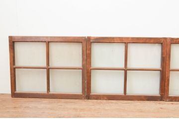 アンティーク建具　古い木味が趣のあるガラス窓4枚セット(引き戸、ガラス戸)(R-066849)