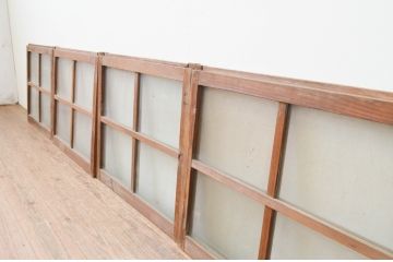 アンティーク建具　古い木味が趣のあるガラス窓4枚セット(引き戸、ガラス戸)(R-066849)