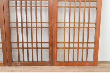 ビンテージ建具　ガラス無し　和の空間に取り入れやすい格子戸窓4枚セット(引き戸、ヴィンテージ)(R-066850)