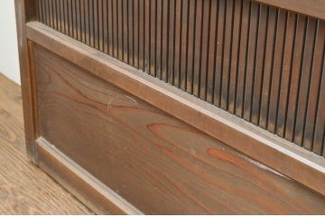 アンティーク建具　特注!!　上手物!!　モダンデザイン　真鍮(しんちゅう)鋲の高級格子戸2枚セット(引き戸、ガラス帯戸)(R-066851)