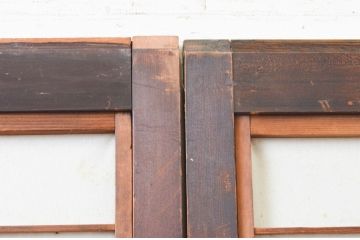 アンティーク建具　腰板欅(ケヤキ)材　経年による風合いが魅力的な裏障子付き幅狭格子戸4枚セット(引き戸、ガラス帯戸)(R-066853)