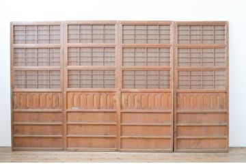アンティーク建具　特注　上手物!!　和の空間を演出する無双付き格子戸4枚セット(引き戸、帯戸)(R-066854)