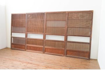 アンティーク建具　和の風情が感じられる裏障子付き格子戸4枚セット(障子戸、引き戸、ガラス帯戸)(R‐066588)
