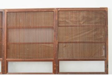 アンティーク建具　和の風情が感じられる裏障子付き格子戸4枚セット(障子戸、引き戸、ガラス帯戸)(R‐066588)