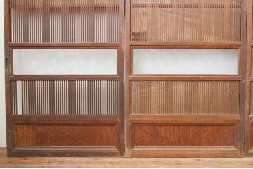 アンティーク建具　和の風情が感じられる裏障子付き格子戸4枚セット(障子戸、引き戸、ガラス帯戸)(R‐066588)