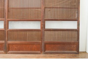 アンティーク建具　和の風情が感じられる裏障子付き格子戸4枚セット(障子戸、引き戸、ガラス帯戸)(R‐066588)