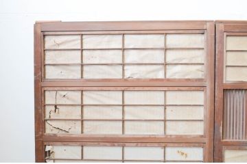 アンティーク建具　和の風情が感じられる裏障子付き格子戸4枚セット(障子戸、引き戸、ガラス帯戸)(R‐066588)