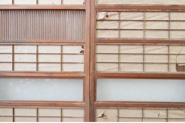 アンティーク建具　和の風情が感じられる裏障子付き格子戸4枚セット(障子戸、引き戸、ガラス帯戸)(R‐066588)