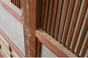 アンティーク建具　和の風情が感じられる裏障子付き格子戸4枚セット(障子戸、引き戸、ガラス帯戸)(R‐066588)