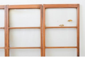 アンティーク建具　昭和レトロ　モールガラス入り　シンプルなデザインのレトロガラス戸4枚セット(引き戸)(R-066857)