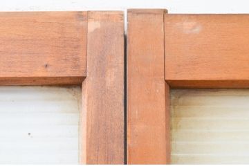 アンティーク建具　昭和レトロ　モールガラス入り　シンプルなデザインのレトロガラス戸4枚セット(引き戸)(R-066857)
