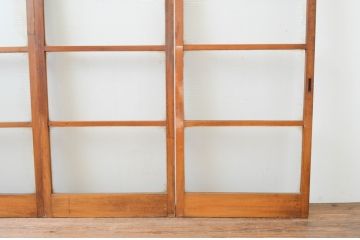 アンティーク建具　昭和レトロ　モールガラス入り　シンプルなデザインのレトロガラス戸4枚セット(引き戸)(R-066857)
