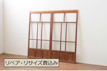 アンティーク建具　大正ロマン　レトロな雰囲気漂うガラス戸2枚セット(引き戸)(R-066859)