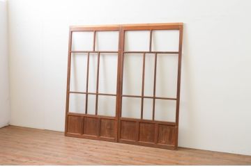 アンティーク建具　大正ロマン　レトロな雰囲気漂うガラス戸2枚セット(引き戸)(R-066859)