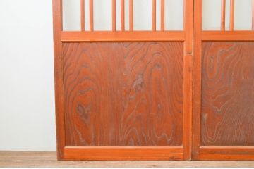アンティーク建具　和の空間作りにお勧めな格子入りガラス戸2枚セット(引き戸、格子戸)(R-066861)