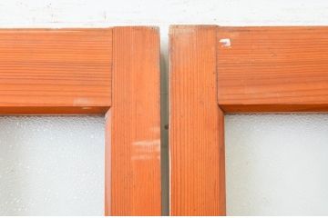 アンティーク建具　和の空間作りにお勧めな格子入りガラス戸2枚セット(引き戸、格子戸)(R-066861)